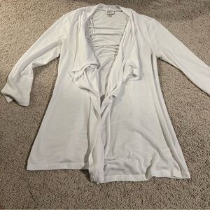 Cupio White Ruched Open Front Cardigan M Waterfall Drape Minimalist classic